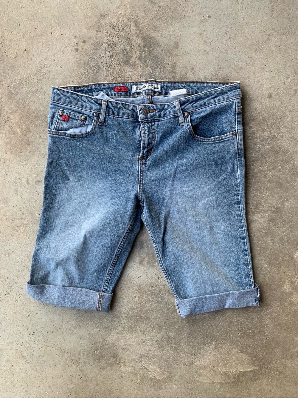Paris Blues Light Blue Denim Shorts with Gold Stitching and Metal Button